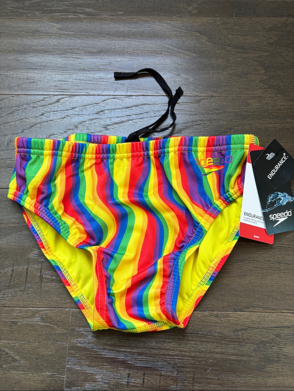 Speedo Eco Endurance rainbow,chlorine resistant briefs,elastic drawcord waist